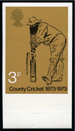 Stamp of Great Britain » Queen Elizabeth II 1973 County Cricket mint nh imperforate imprimatur set of three in lower marginals