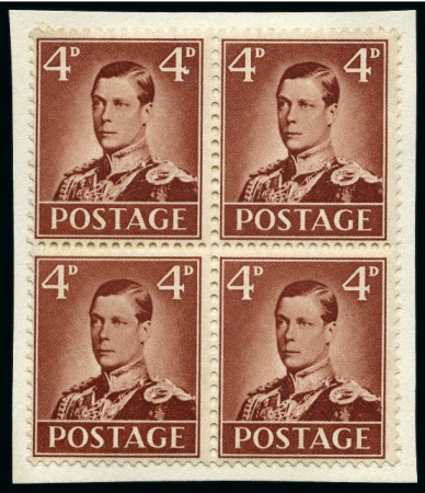 Stamp of Great Britain » King Edward VIII 1936 (Apr 29) Accession 4d essay in brown in perforated block of four