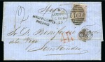 Stamp of Great Britain » 1854-1900 Postal History of the Perforated Line Engraved and Surface Printed Issues SPAIN: Two covers to Spain incl. 1864 entire INSUFFICIENTLY PREPAID and 1871 wrapper paying late fee
