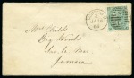 Stamp of Great Britain » 1854-1900 Postal History of the Perforated Line Engraved and Surface Printed Issues JAMAICA: Two covers to Jamaica incl. 1866 envelope to Savanna la Mar and and 1873 wrapper "per RMS Tasmanian" to Vere