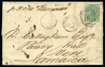 Stamp of Great Britain » 1854-1900 Postal History of the Perforated Line Engraved and Surface Printed Issues JAMAICA: Two covers to Jamaica incl. 1866 envelope to Savanna la Mar and and 1873 wrapper "per RMS Tasmanian" to Vere