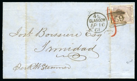 Stamp of Great Britain » 1854-1900 Postal History of the Perforated Line Engraved and Surface Printed Issues TRINIDAD: 1861 (Apr 16) Entire from Scotland to Trinidad with 1855-57 6d