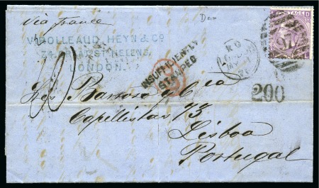 Stamp of Great Britain » 1854-1900 Postal History of the Perforated Line Engraved and Surface Printed Issues PORTUGAL: 1871 (May 1) Printed lettersheet  to Lisbon, underpaid with "PD" hs cancelled by "INSUFFICIENTLY / STAMPED" hs
