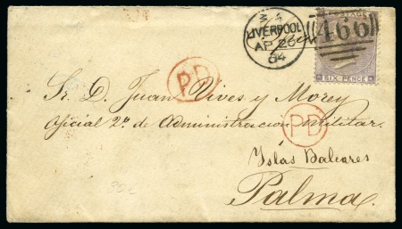 Stamp of Great Britain » 1854-1900 Postal History of the Perforated Line Engraved and Surface Printed Issues SPANISH ISLANDS: 1864 (Apr 20) Envelope to Mallorca in the Balearic Islands