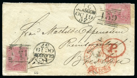 Stamp of Great Britain » 1854-1900 Postal History of the Perforated Line Engraved and Surface Printed Issues POLAND: 1857 (Oct 19) Envelope from Scotland to Breslau