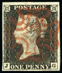 Stamp of Great Britain » 1840 1d Black and 1d Red plates 1a to 11 1840 1d Black pl.1a JG with good to very good margins, with crisp, central and complete red MC