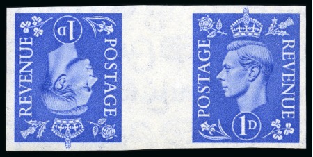 Stamp of Great Britain » King George VI 1950-52 1d Light Ultramarine mint nh imperforate imprimatur tête-bêche gutter pair