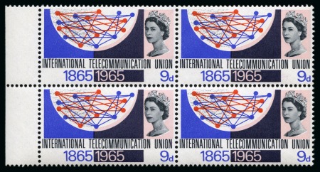 Stamp of Great Britain » Queen Elizabeth II 1965 Telecommunications Union Centenary 9d mint nh block of four with INVERTED WATERMARK