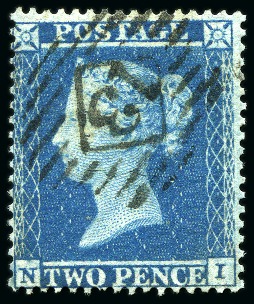 Stamp of Great Britain » 1854-70 Perforated Line Engraved 1854-57 2d Blue pl.4 NI with INVERTED WATERMARK, used