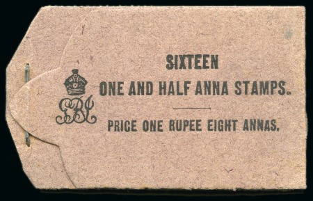 Stamp of India » Booklets 1912-22 1R8a black on brown with sixteen 1/2a, blank back cover, complete