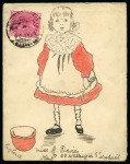 Stamp of India » 1855-1946 De La Rue and later Crown Colony Issues 1904 (Mar & Apr) Pair of hand illustrated envelopes depicting a young girl in a red and white dress with a bowl