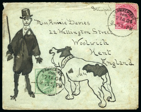 Stamp of India » 1855-1946 De La Rue and later Crown Colony Issues 1904 (Mar 22) Hand illustrated envelope in ink depicting a smartly dressed man and a dog