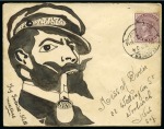 Stamp of India » 1855-1946 De La Rue and later Crown Colony Issues 1904 (Apr 21) & 1905 Hand illustrated envelope and a front in ink depicting portraits of seemingly the same man with a cap smoking a pipe
