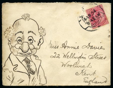 Stamp of India » 1855-1946 De La Rue and later Crown Colony Issues 1904 (Apr 4) Hand illustrated envelope in ink depicting an old man with spectacles