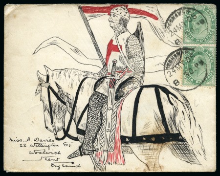 Stamp of India » 1855-1946 De La Rue and later Crown Colony Issues 1905 (May 24) Hand illustrated envelope in ink depicting St. George on horseback
