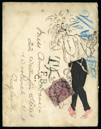 Stamp of India » 1855-1946 De La Rue and later Crown Colony Issues 1904 (Jan 20) Hand illustrated envelope in ink depicting a drunk holding a bottle