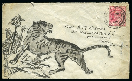 Stamp of South Africa » Cape of Good Hope 1904 (May 18) Hand illustrated envelope in ink depicting a tiger