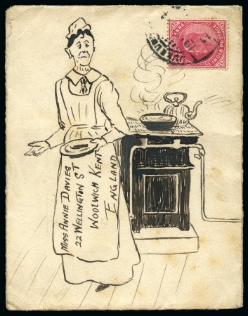 Stamp of India » 1855-1946 De La Rue and later Crown Colony Issues 1904 (May 19) Hand illustrated envelope in ink depicting a cook next to a stove