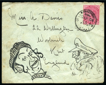 Stamp of India » 1855-1946 De La Rue and later Crown Colony Issues 1904 (Apr 20) Hand illustrated envelope in ink depicting two different male portraits