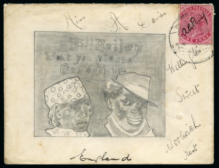 Stamp of India » 1855-1946 De La Rue and later Crown Colony Issues 1904 (Nov 9) Hand illustrated envelope in pencil copying the poster for the popular 1902 jazz song "Bill Bailey, Won't You Please Come Home"
