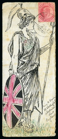 Stamp of India » 1855-1946 De La Rue and later Crown Colony Issues 1905 (Aug 16) Hand illustrated part cover in ink depicting Britannia