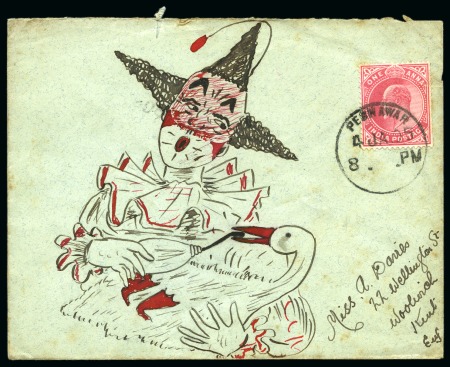 Stamp of India » 1855-1946 De La Rue and later Crown Colony Issues 1905 (Jan 4) Hand illustrated envelope in ink depicting a clown feeding a goose