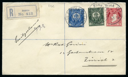 Stamp of Ireland » 1922-49 Dublin Government Printing Works Issues 1933 (Sep 18) First day cover with "Holy Year" 2d and 3d tied by Dublin cds, sent registered to Switzerland