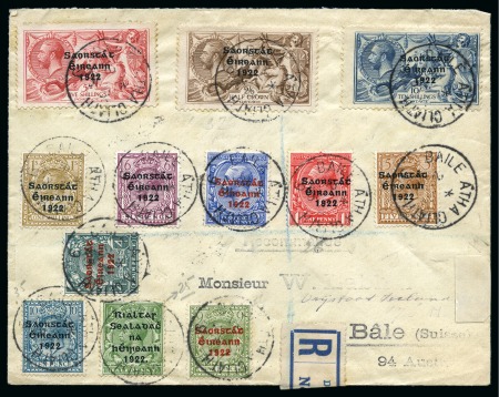 Stamp of Ireland » 1922-23 Thom Three-Line Overprints (T47-T61) 1923 (May 2) Envelope sent registered to Switzerland with 1922-23 Thom values incl. 2s6d, 5s and 10s Seahorses