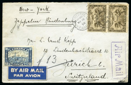 Stamp of Canada 1936 (May 19) Envelope endorsed "New York / Zeppelin Hindenburg", with "Air Mail" cachet