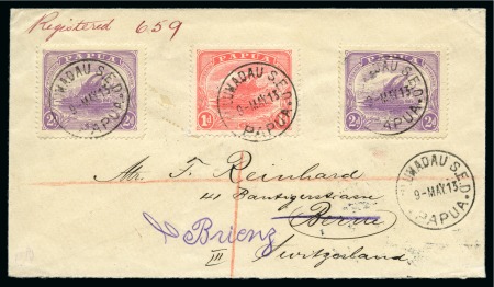 Stamp of Papua 1913 (May 9) Envelope  with 1911-15 1d rose-pink and two 2d bright mauve tied by KULUNADAU S.E.D cds