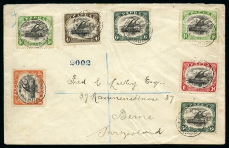 Stamp of Papua 1910 (Feb 26) Envelope sent registered to with 1907-10 "Small Papua", perf.11, 1/2d (2), 1d, 4d, 6d (2) and 1s