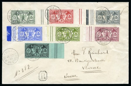 Stamp of New Hebrides 1912 (Jul 27) Envelope sent registered to Switzerland with 1911 short set to 1s (all marginals) tied by Vila cds