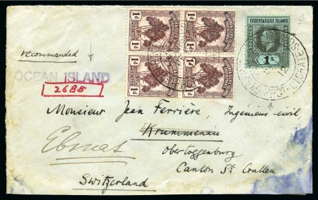 Stamp of Gilbert and Ellice Islands 1912 (Dec 12) Envelope sent registered from OCEAN ISLAND to Switzerland