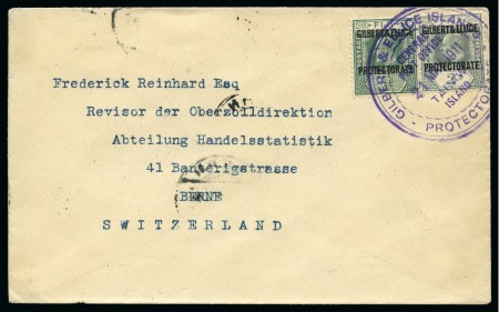 Stamp of Gilbert and Ellice Islands 1911 (May 21) Envelope from TARAW ISLAND to Switzerland