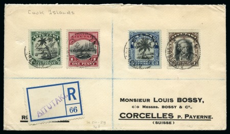Stamp of Cook Islands » Aitutaki 1915 (Jul 24) Envelope sent registered to Switzerland with 1920 1/2d, 1d, 1 1/2d and 3d