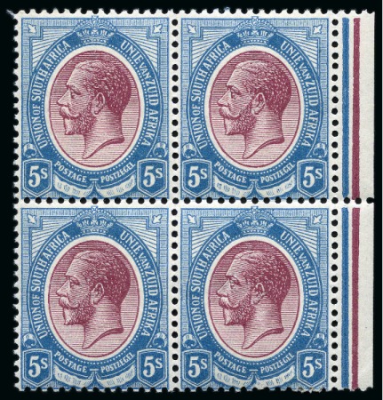 Stamp of South Africa » Union & Republic of South Africa 1913 King Head 5s purple and blue, right marginal block