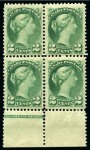 Stamp of Canada 1889-97 2c Green in mint lower marginal part imprint block of four showing "NKNOTE CO. OTTAWA"