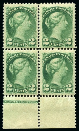 Stamp of Canada 1889-97 2c Green in mint lower marginal part imprint block of four showing "NKNOTE CO. OTTAWA"