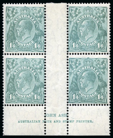 Stamp of Australia » Commonwealth of Australia 1931-36 Wmk C of A 1s4d turquoise mint nh John Ash imprint interpanneau block of four