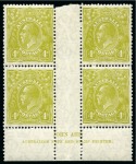 Stamp of Australia » Commonwealth of Australia 1926-30 4d Yellow-Olive, perf.13.5x12.5, two mint lh John Ash imprint interpanneau blocks of four