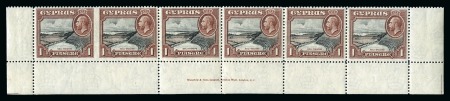 Stamp of Cyprus » King George V Issues 1934 1pi Black & Red-Brown IMPERF. BETWEEN horizontal pair in mint lower marginal imprint strip of six