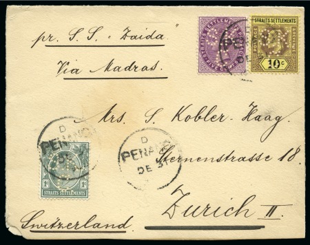 Stamp of Malaysia » Straits Settlements 1904-05, Cover and a card with stamps showing "S.K / C." perfins