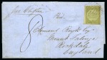 Stamp of Australia » New South Wales 1852 (Oct) Entire to England with 1850-51 Sydney View 3d yellow-green on bluish to grey wove paper