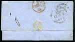 Stamp of Australia » New South Wales 1852 (Oct) Entire to England with 1850-51 Sydney View 3d yellow-green on bluish to grey wove paper