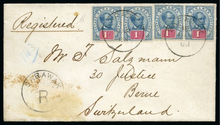 Stamp of Sarawak 1901 (Mar 18) Envelope sent registered to Switzerland with "SARAWAK / R" hs at lower left