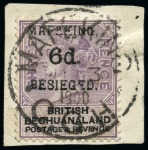 Stamp of South Africa » Mafeking 1900 Serif 6d on 2d green & red on piece and Serif 6d on 3d lilac & black on piece