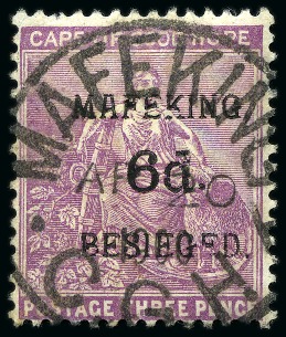 Stamp of South Africa » Mafeking 1900 Serif 6d on 3d COGH magenta cancelled by Mafeking cds