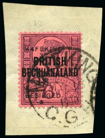 Stamp of South Africa » Mafeking 1900 Sans-Serif 1s on 6d tied on piece by Mafeking cds