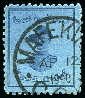 Stamp of South Africa » Mafeking 1900 Baden Powell 3d pale blue on blue with Mafeking cds