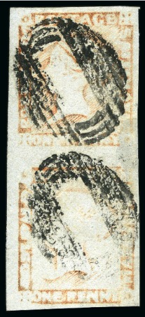 Stamp of Mauritius 1848-59 Post Paid 1d Red-Brown latest impression used vertical pair with good to large margins